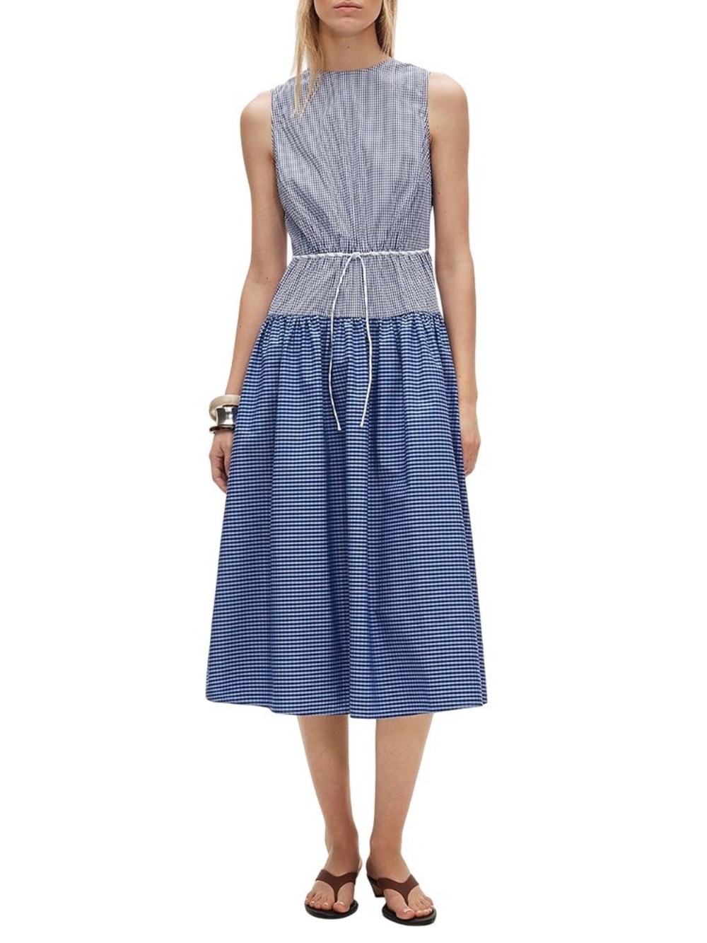 NWT J.Crew Mixed Gingham Open Back Tie Midi Dress Navy Blue Size 10 $228